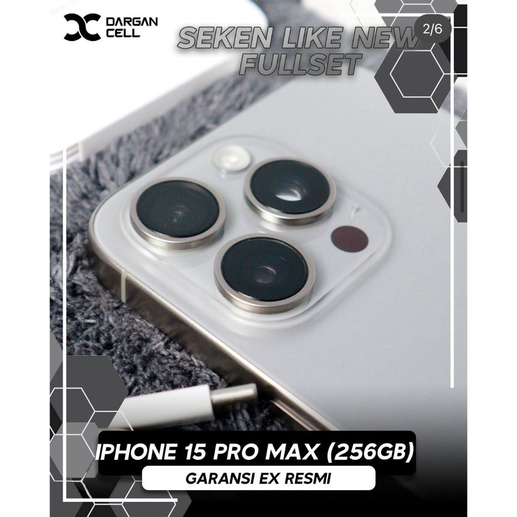 SEKEN LIKE NEW IPHONE 15 PRO MAX 256GB FULLSET MULUS SECOND GARANSI EX RESMI. WARNA NATURAL TITANIUM