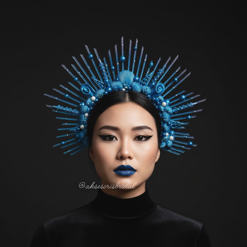 LIMITED EDITION - Halo Crown Mermaid Tiara Met Gala Headpiece Blue Ocean Fashion Catwalk Headpiece