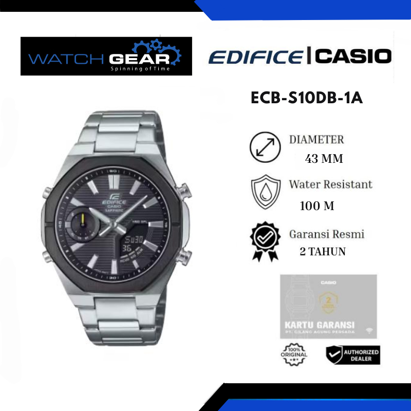 Casio Jam Tangan Edifice ECB-S10DB-1A Original Garansi Resmi 2 Tahun Diameter 43 mm Tahan Air 100 Me