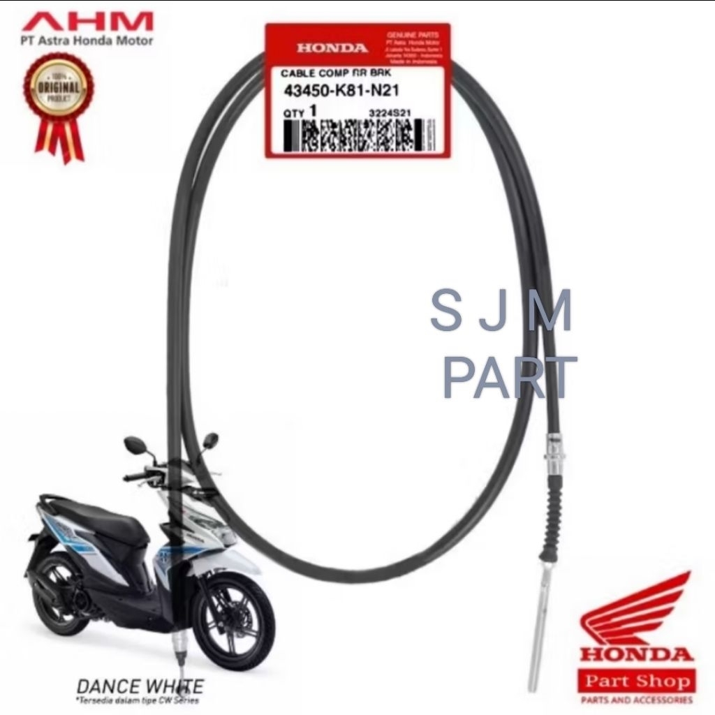 CABEL COMP RR BRK 43450-K81-N21 KABEL REM BELAKANG HONDA BEAT ECO FI NON CBS 2016 2017 2018 2019