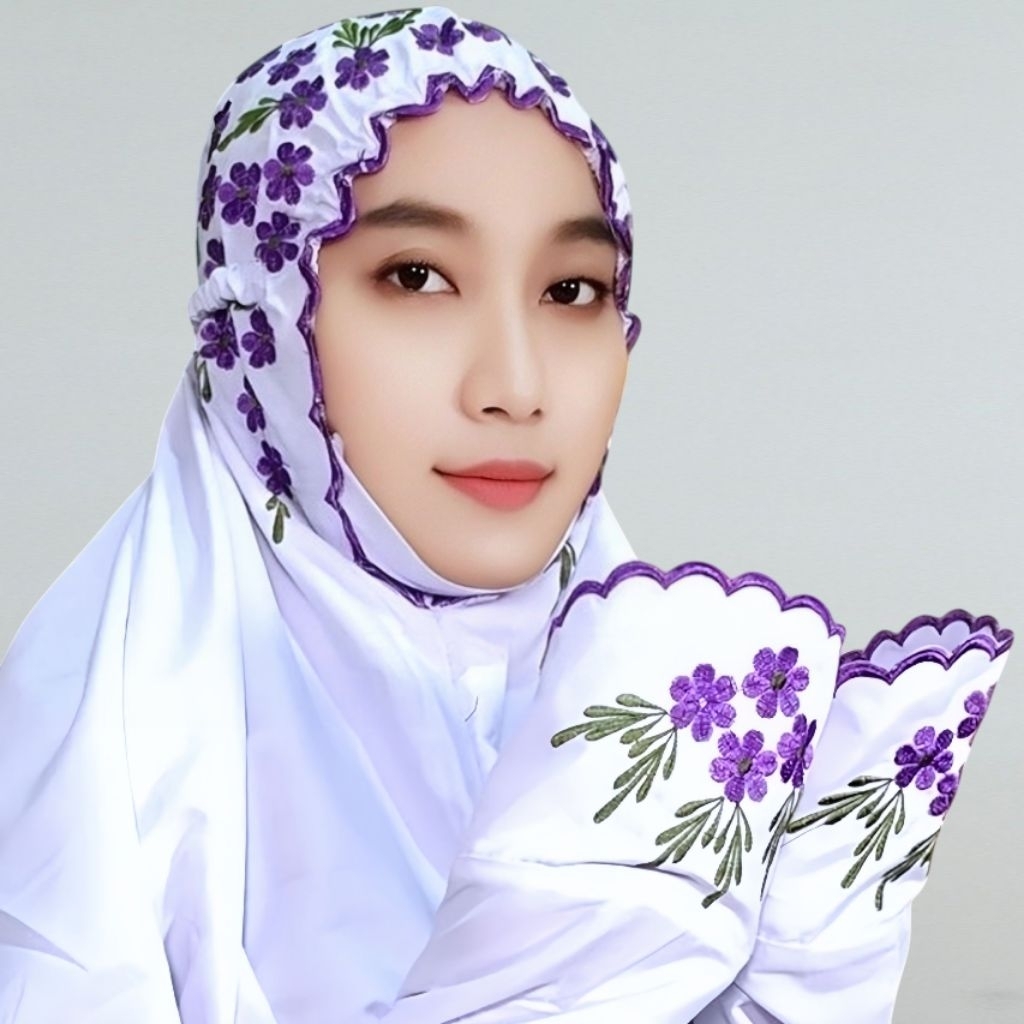 Mukena Lajuran Bodir Bunga Rambat | Katun Mikro Premium Hitam | Elegan & Mewah untuk Ibadah