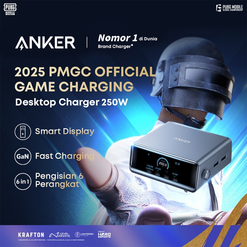 Anker Prime Desktop Charger GaNPrime 6 Port For Macbook Pro, Laptop Fast Charging 250W LCD display s