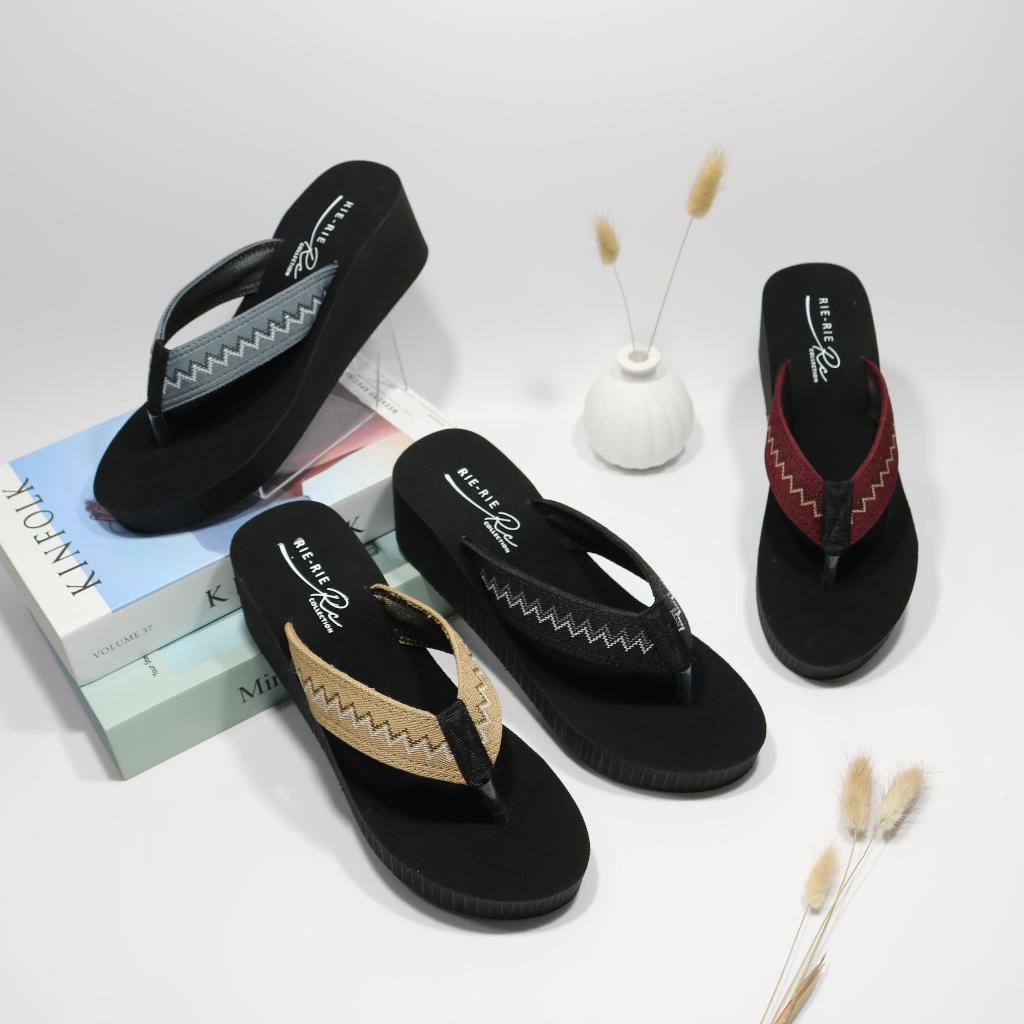 Sandal Wedges Wanita Jepit Terbaru Hak Tebal 5cm Motif Rajut Turki Ghoster Kekinian