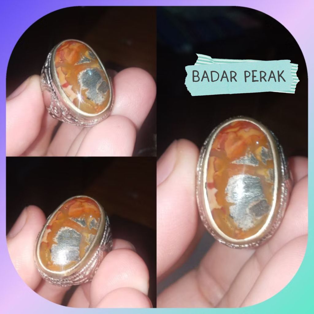 Cincin Batu Akik Badar Akik Antik Serat Perak asli alam