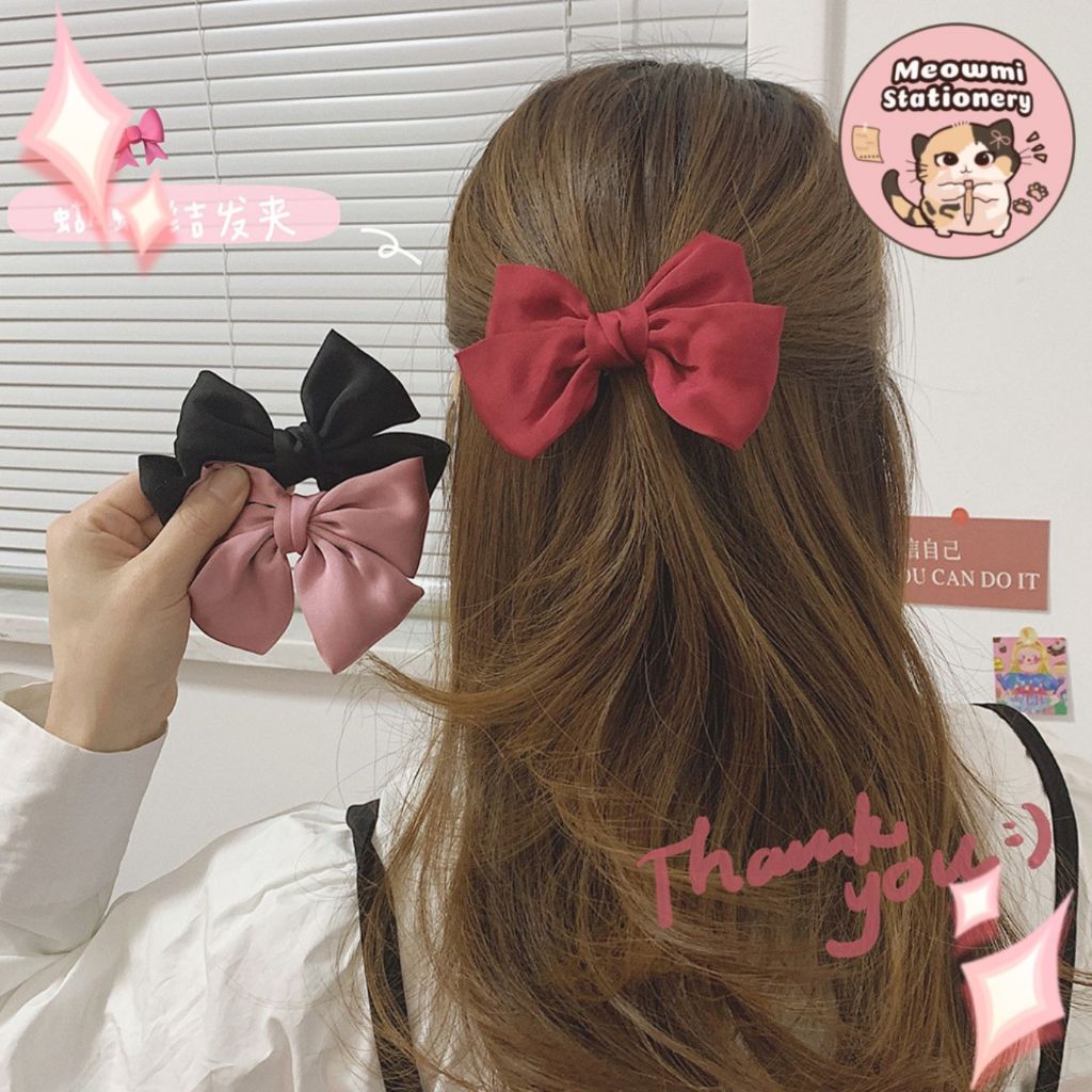 Jepit Rambut Pita Korea Sedang Medium Satin Silk Bow Ribbon Hair Clip R003