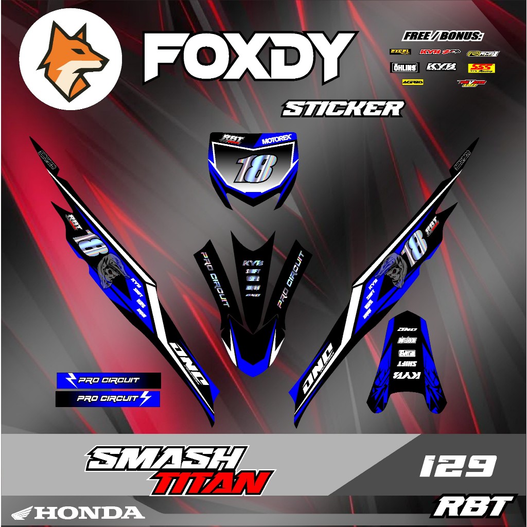 FOXDY Stiker STRIPING MOTOR SMASH TITAN SEMI FULL BODY SUPERMOTO RBT NEW F129 RBT - Motorbike Decal 