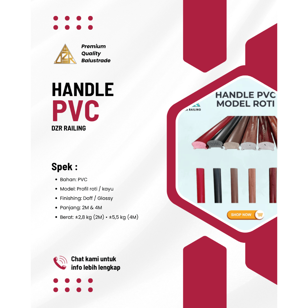 PEGANGAN TANGGA 4 meter HANDLE PVC / HANDRAIL PVC / HANDRAILING PVC / HAND RAILING PEGANGAN TANGGA P