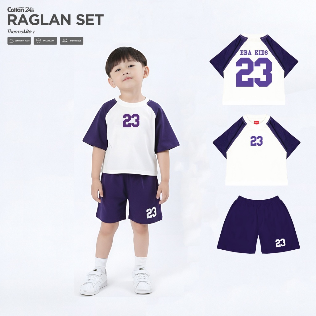 EBA Kids Raglan Anak Throw Set (Setelan Raglan Anak) Unisex 1-8 Tahun Putih Ungu