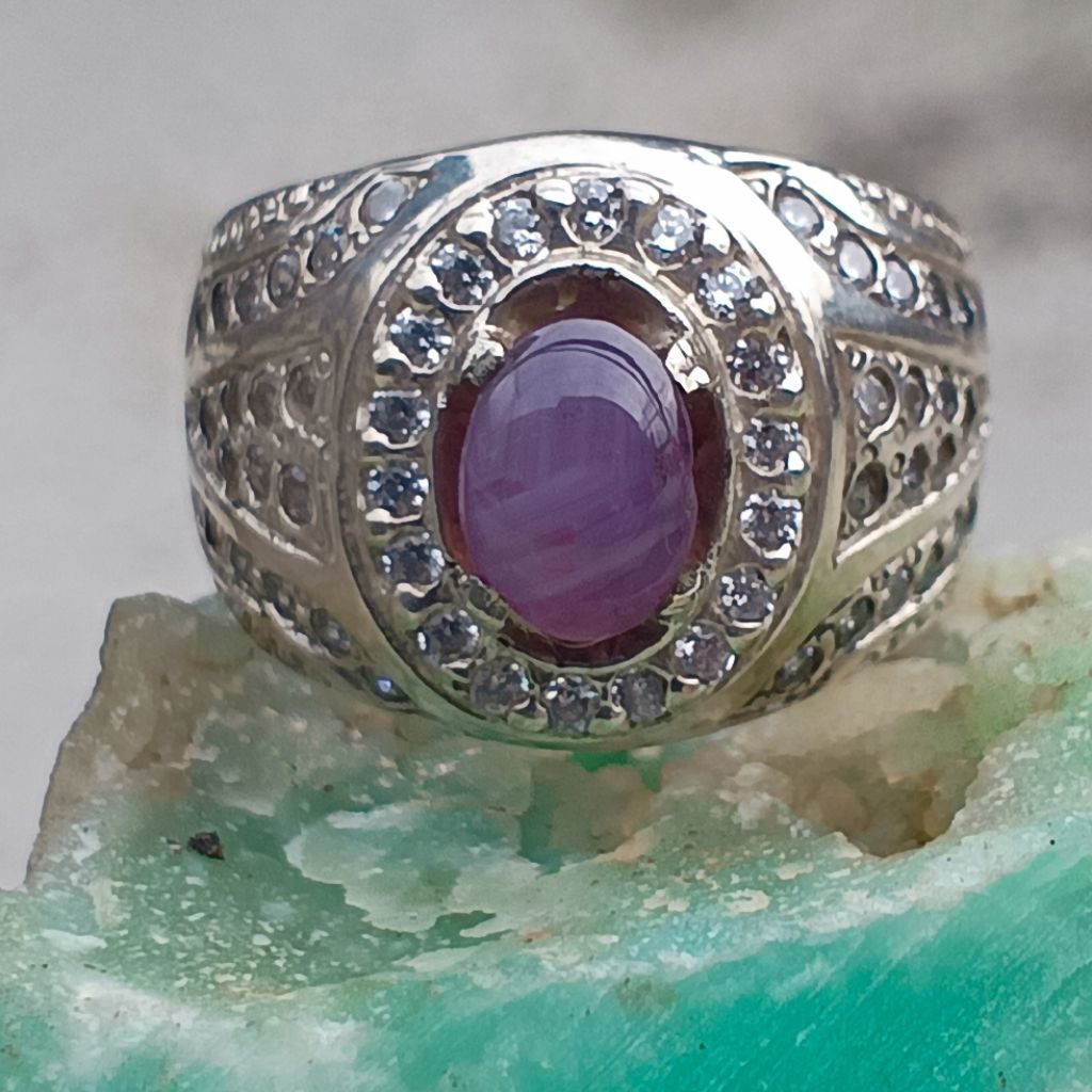 batu safir purple star ring perak