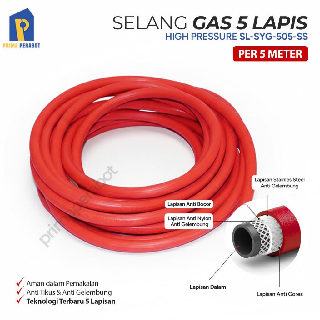 ( 5 Meter ) Selang Gas LPG SOLID 5 Lapis SNI Kawat Baja