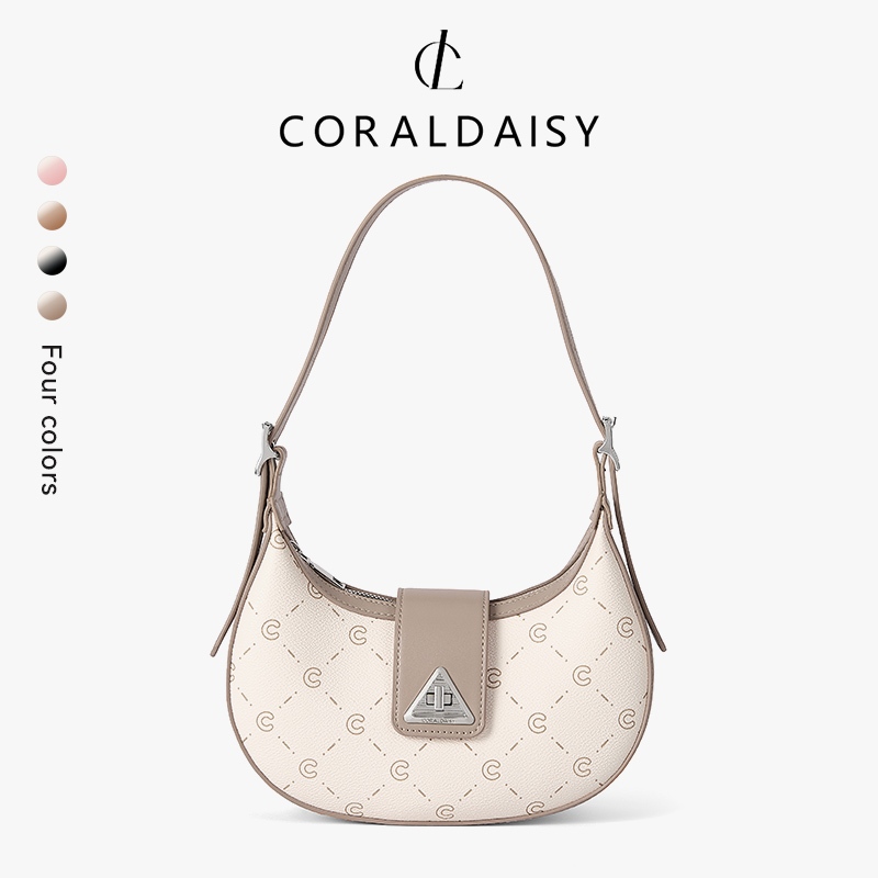 CORALDAISY Tas Wanita 2026 Elegan Tas Selempang Tali Panjang Tas Bulan Sabit Gesper Putar Sling Bag