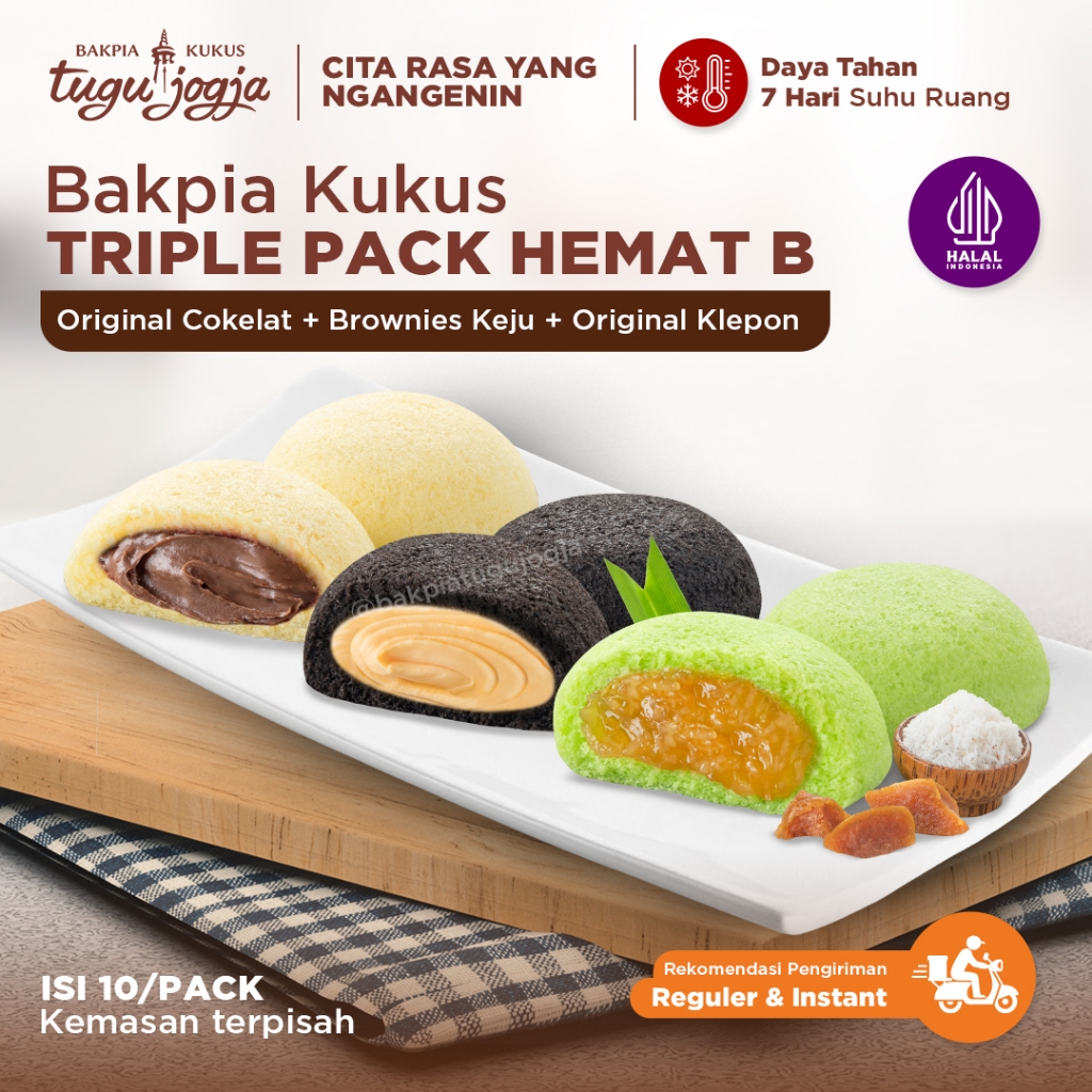 Bakpia Kukus Tugu Jogja Travel Pack, Paket Triple Pack B (Original Cokelat + Brownies Keju + Origina