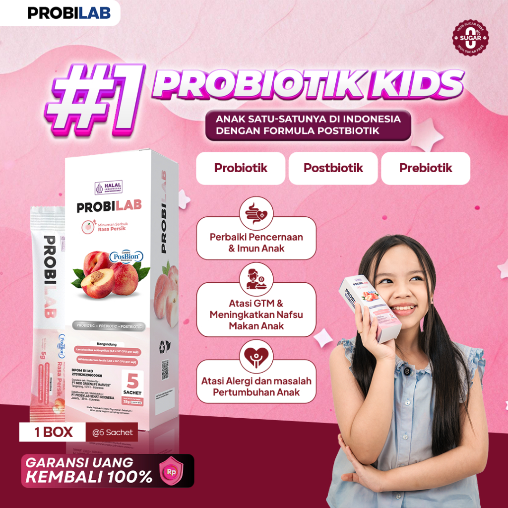 [KHUSUS LIVE] PROBILAB Kids – Suplemen Kesehatan Anak Rasa Peach | Probiotik Anak Usia 2 Tahun, Mult