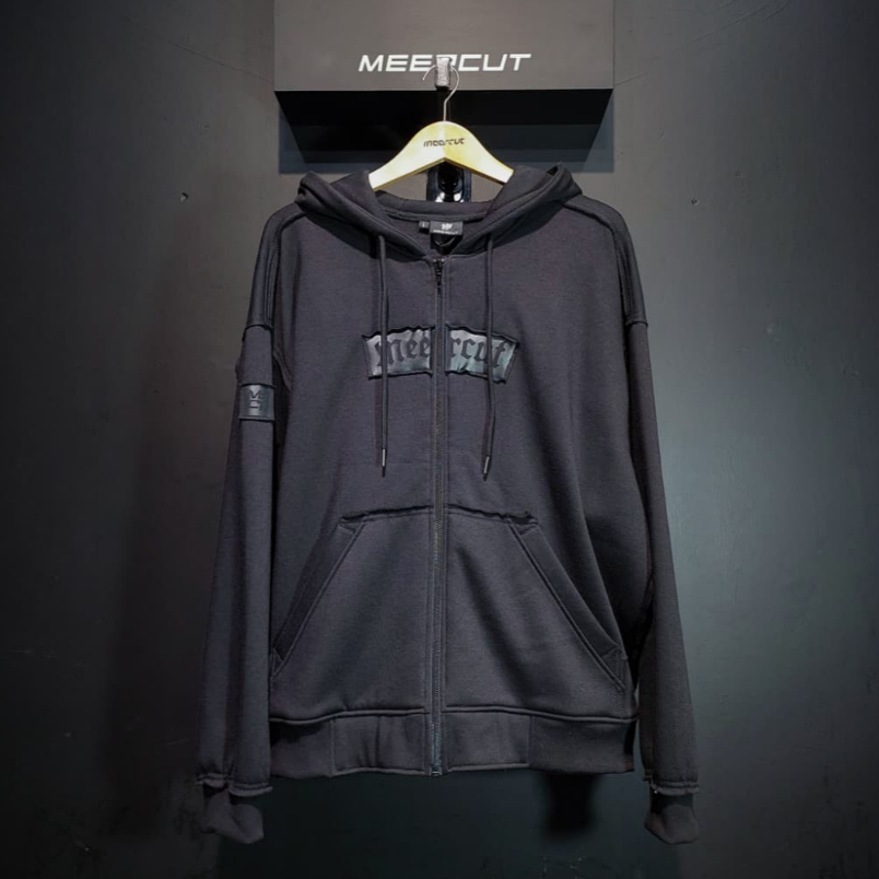 Hoodie Zipper Raw Edge Unfinished B.O.B MJ 79 Black Boxy CVC Fleece