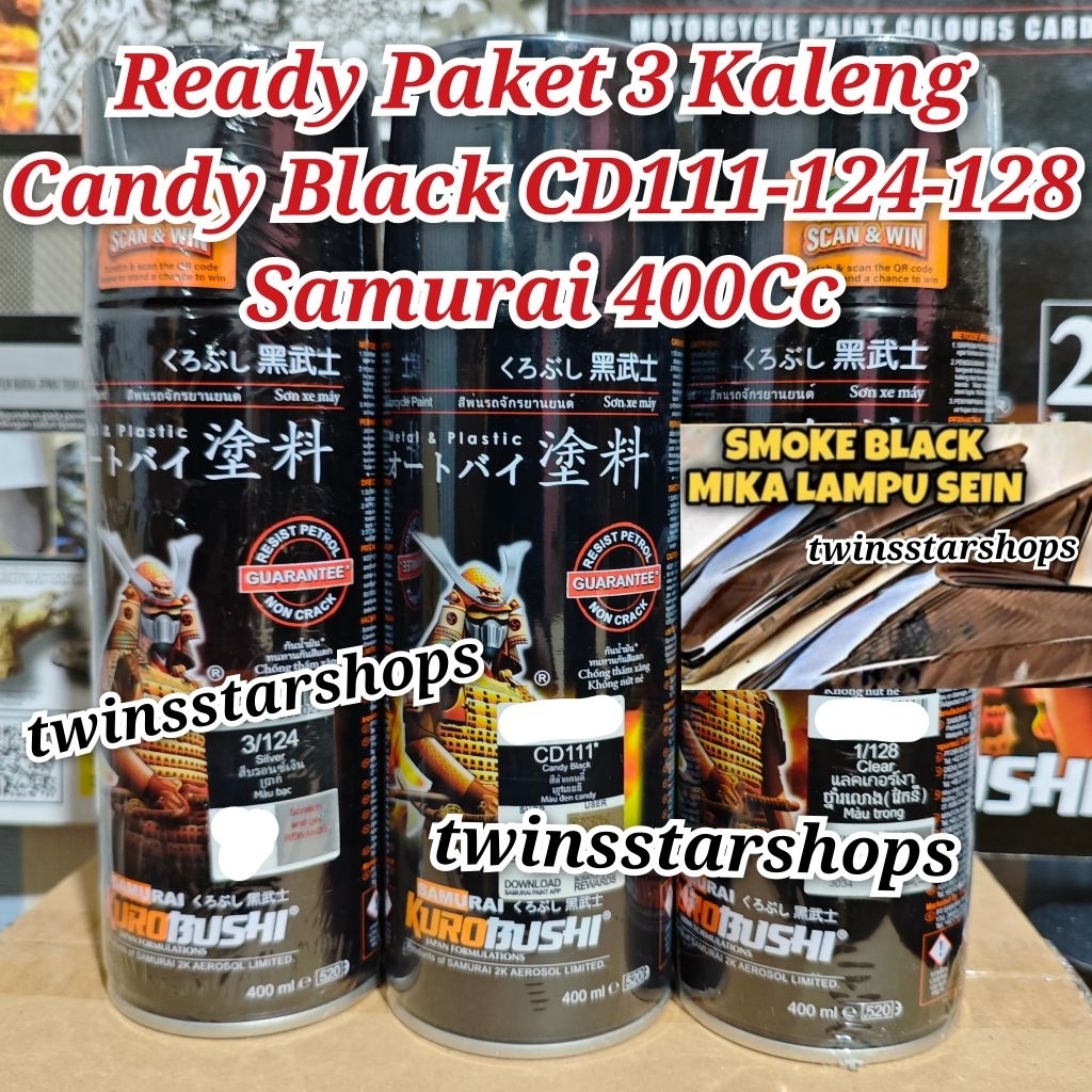 Pilok Pylox Cat Samurai Paket 3 Kaleng Candy Black CD111 111 Hitam Silver 124 Silper Metalik Y3 Clea