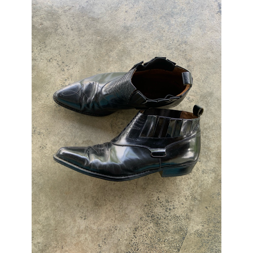 Vintage Texas Road Cowboy Black Leather Boots