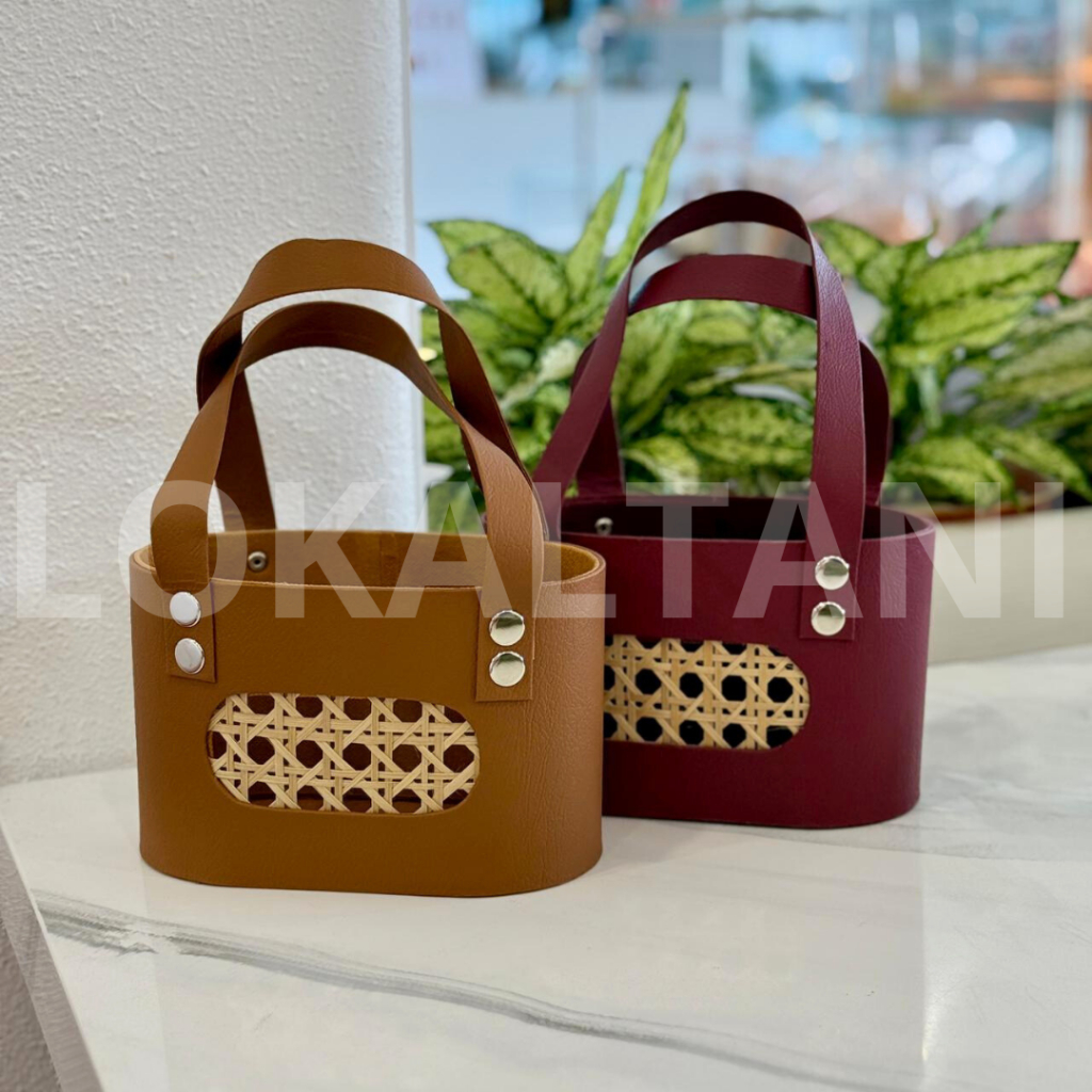 Tas Vinyl Mix Bambu / Tas Hampers Kue Kering / Tas Hampers Imlek / Tas Mika Bambu