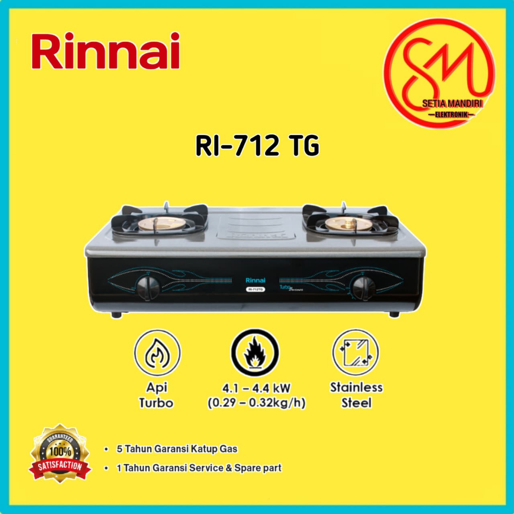 Rinnai RI-712TG Kompor Gas 4 Tungku Semi-Quick Silver untuk Rumah Tangga