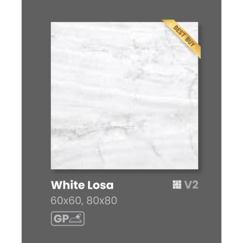 GRANIT MERK INDOGRESS TIPE WHITE LOSA UKURAN 60X60 PERMUKAAN TEKSTUR GLOSSY GLAZED POLISHED UNTUK LA