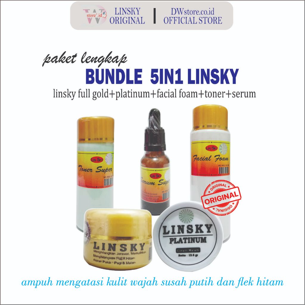[paket 5in1] Linsky Full Gold Original 100% cream solusi atasi 3x lebih cepat mencerahkan wajah dan 
