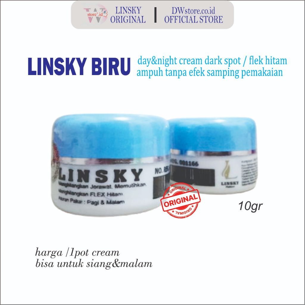 Linsky Biru Original Berhologram - cream ampuh penghilang flek hitam membandel diwajah / cream linsk