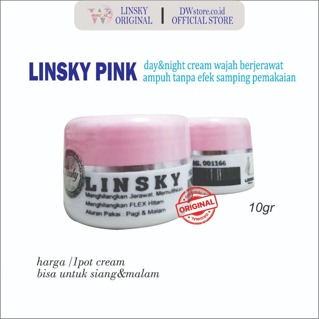 LINSKY TUTUP PINK ORIGINAL BERHOLOGRAM - cream wajah cocok untuk berjerawat / cream linsky ori siang