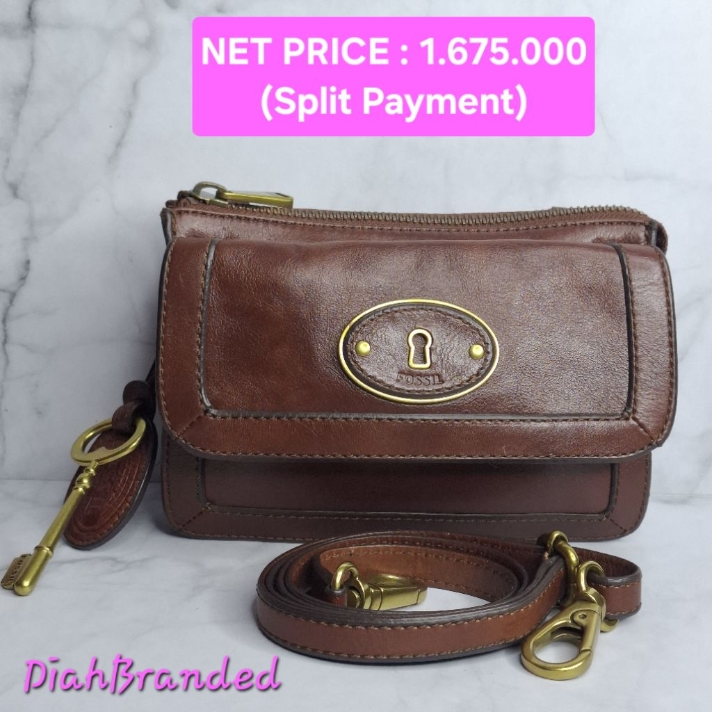 F039 - PRELOVED TAS FOSSIL VRI BAGONG FLAP SMALL RUSSET BROWN FULLSET