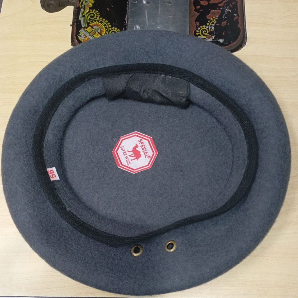 baret abu tua bahan woll camel / baret bela negara premium / topi baret abu abu bahan woll 100%