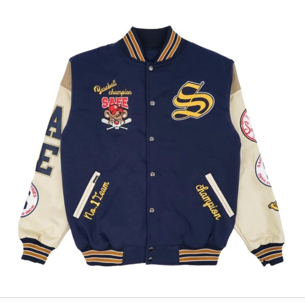 Jaket Varsity Navy Baseball Safe Industries
