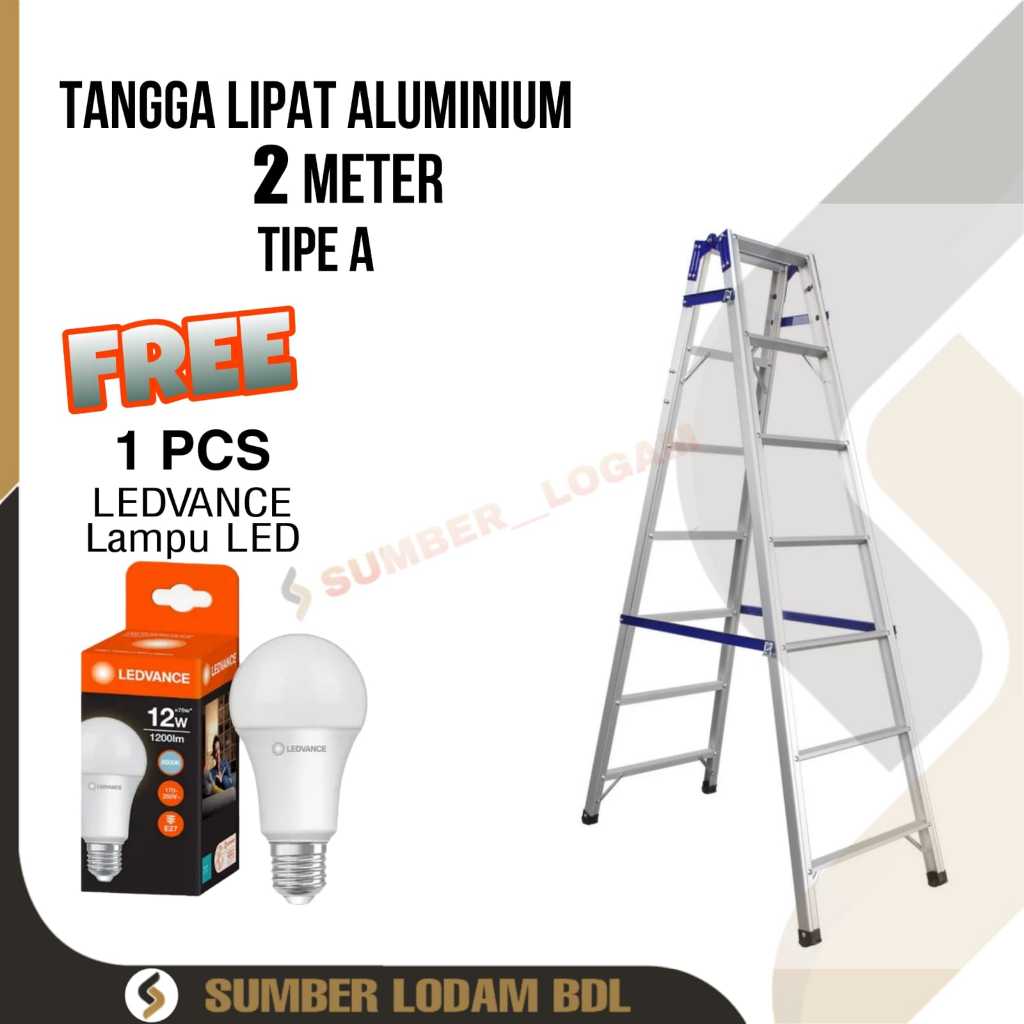 GOSEND Tangga Lipat Aluminium 2 Meter BONUS LEDVANCE Lampu LED 12W