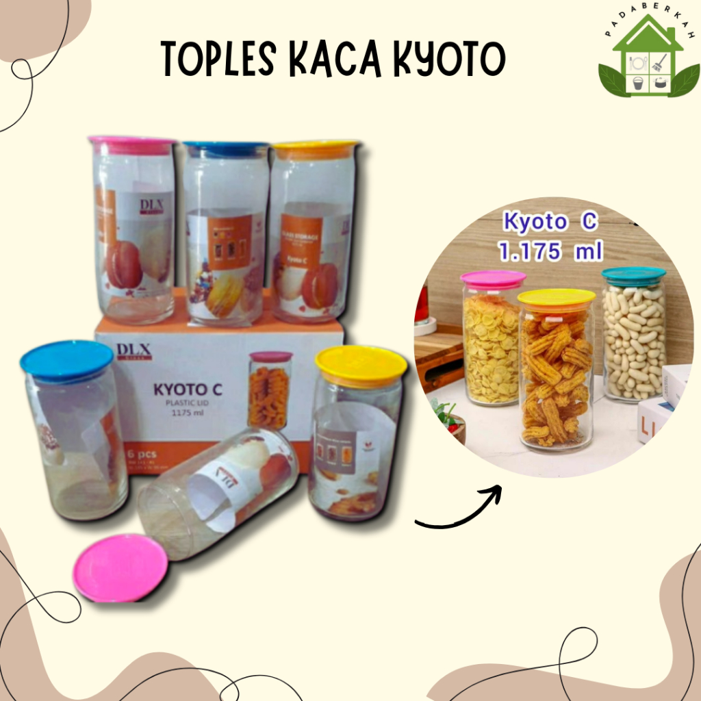 Toples Kaca Kyoto C 1175 ml / Toples Snack / Toples Kacang 1.2 liter 1 SET Isi 6 PCS