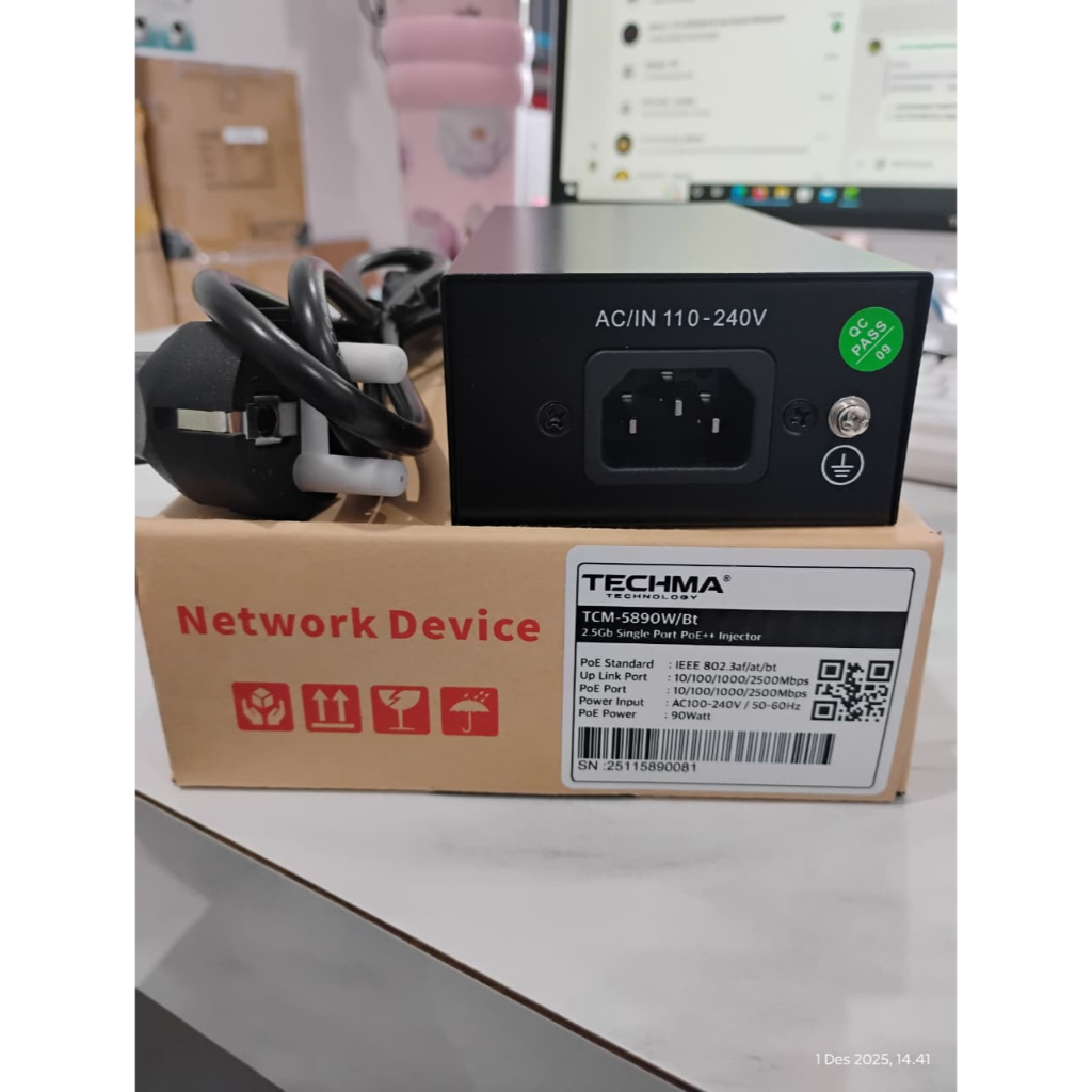 TCM-5890W/BT 2.5Gb Single Port Poe ++ Injector