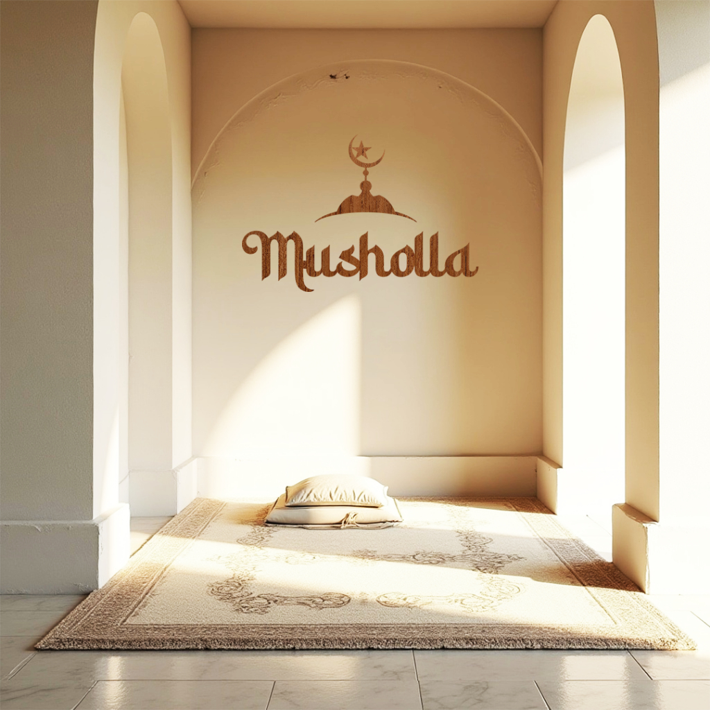 Hiasan Dinding Sign  "Musholla" Kayu Plwyood + Cutting Laser Machine