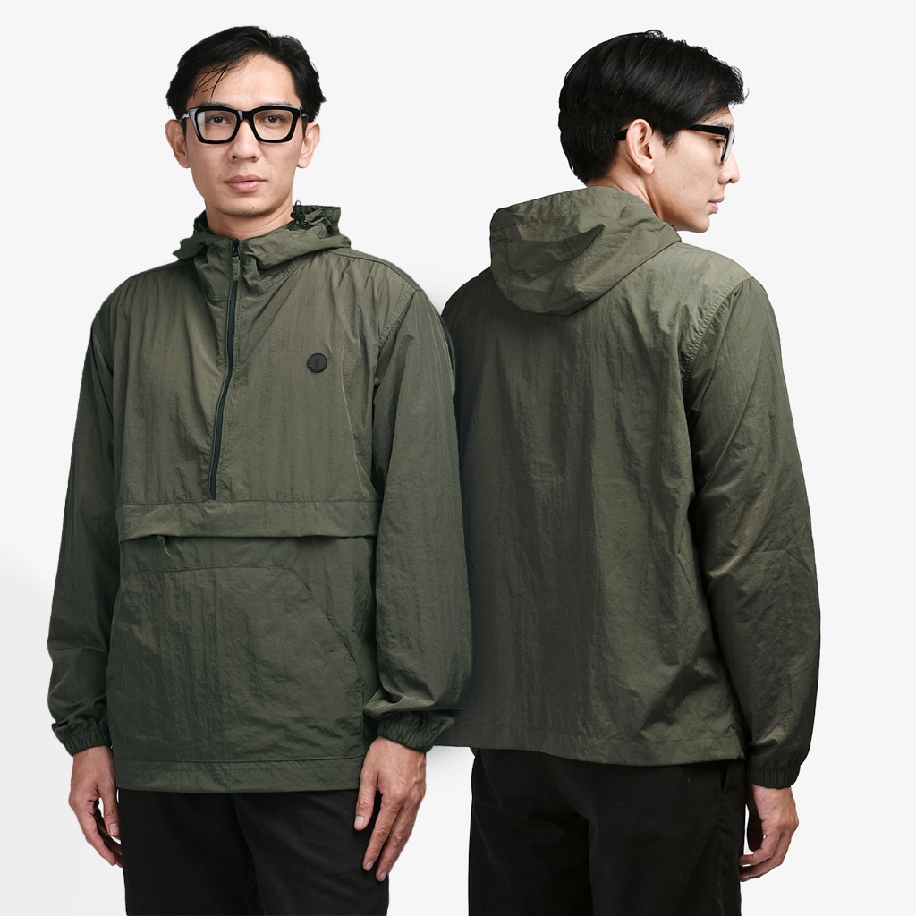 Warning Clothing - Livingston Anorak Jaket Crinkle Polos Hitam dan Olive