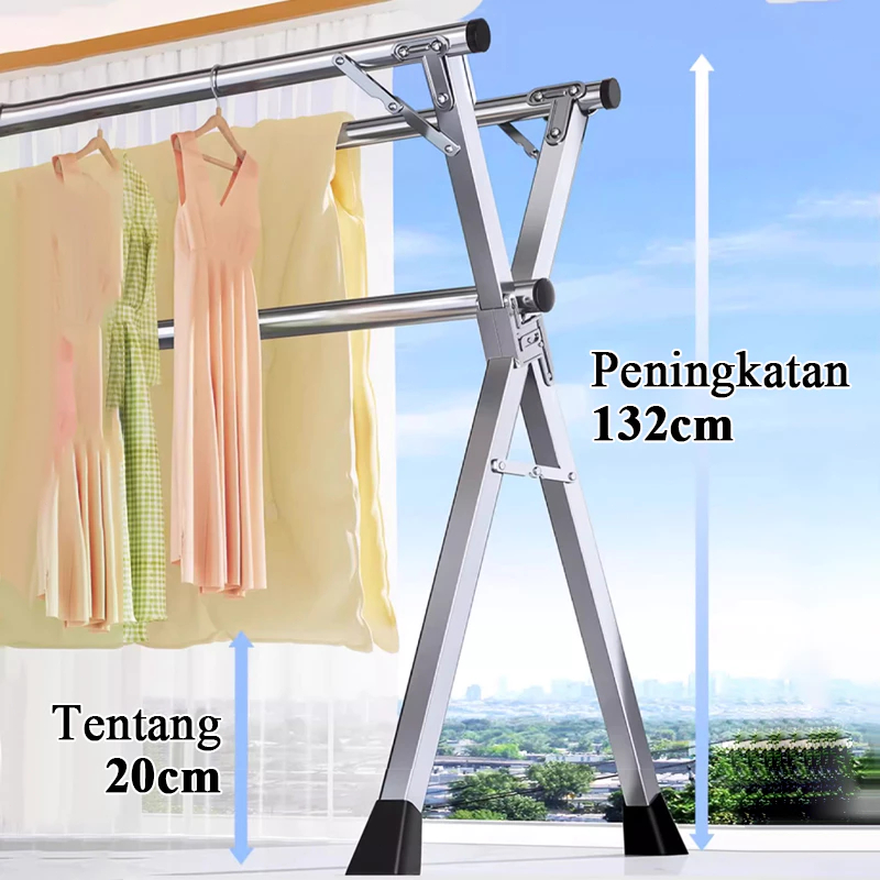 Versi Yang Diperbarui Jemuran baju stainless steel/Jemuran/Jemuran Baju Lipat Stainless Steel Portab
