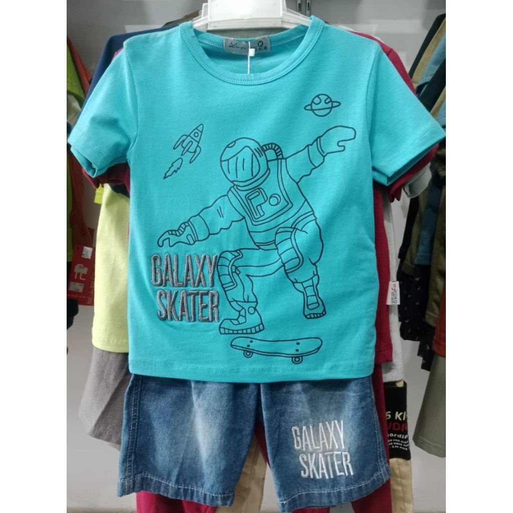 La Qi Lai Set Pendek Gambar Astronot "Galaxy Skater" (1-2y)