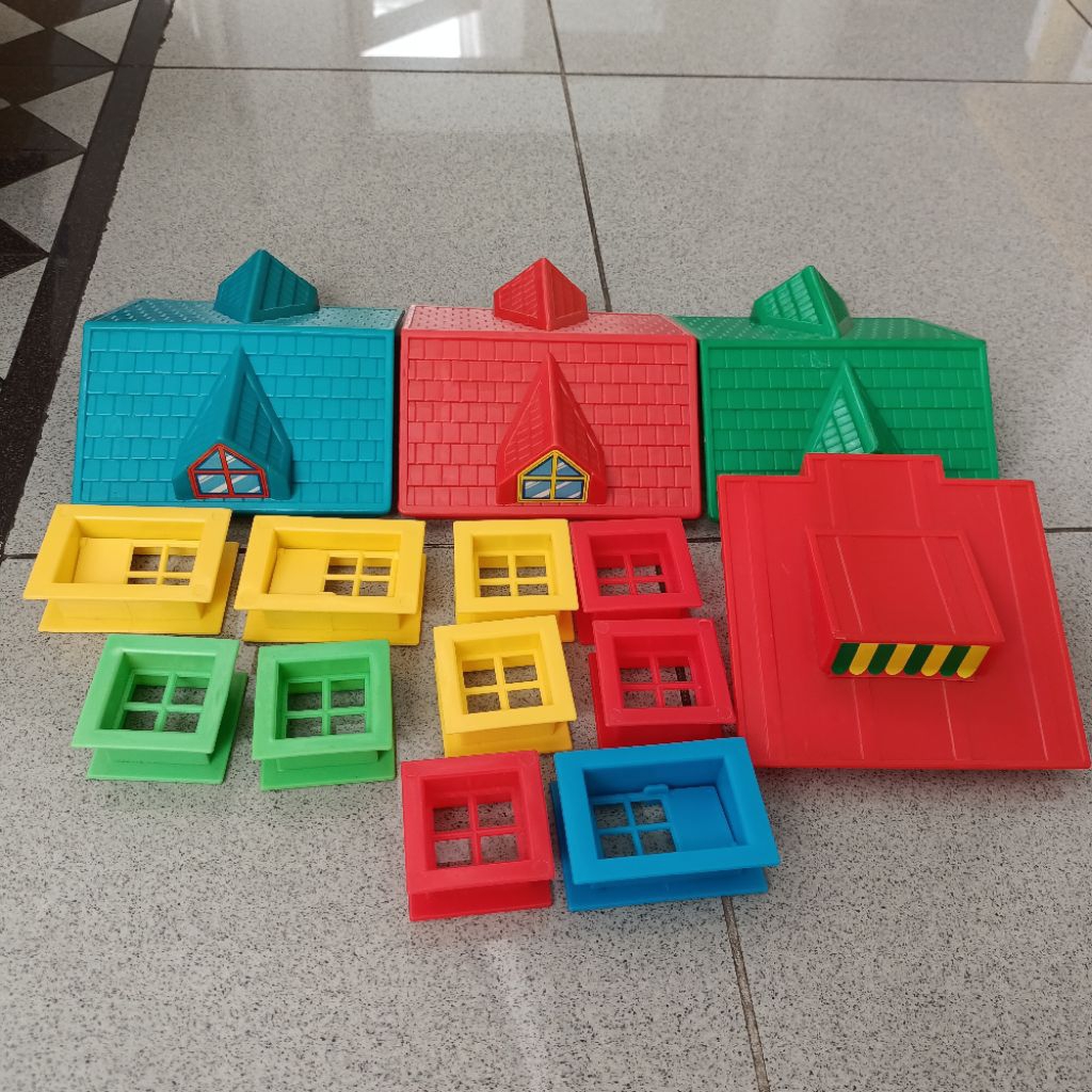 Mainan balok rumah rumahan bahan kayu plastik