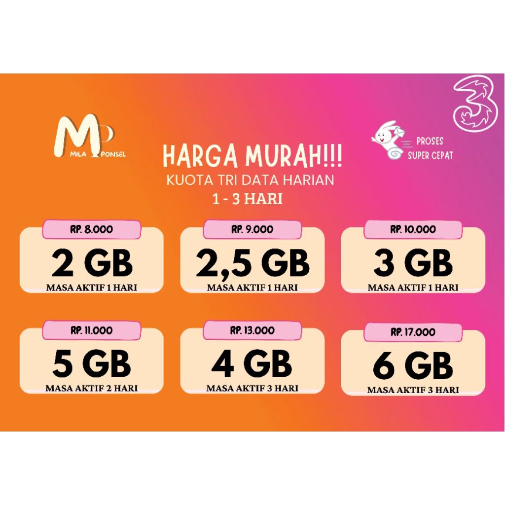 PAKET MURAH Paket Data Tri Harian (1 - 3 Hari)