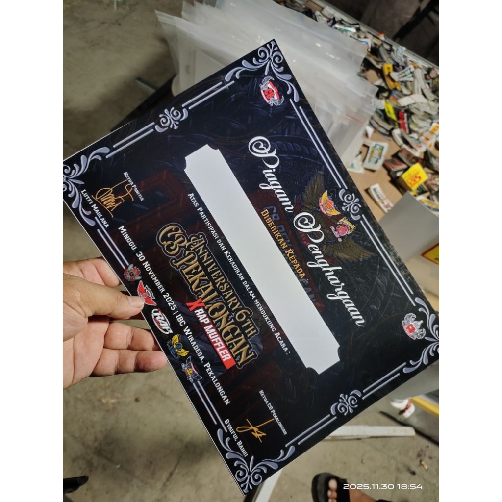 piagam sertifikat acara CB