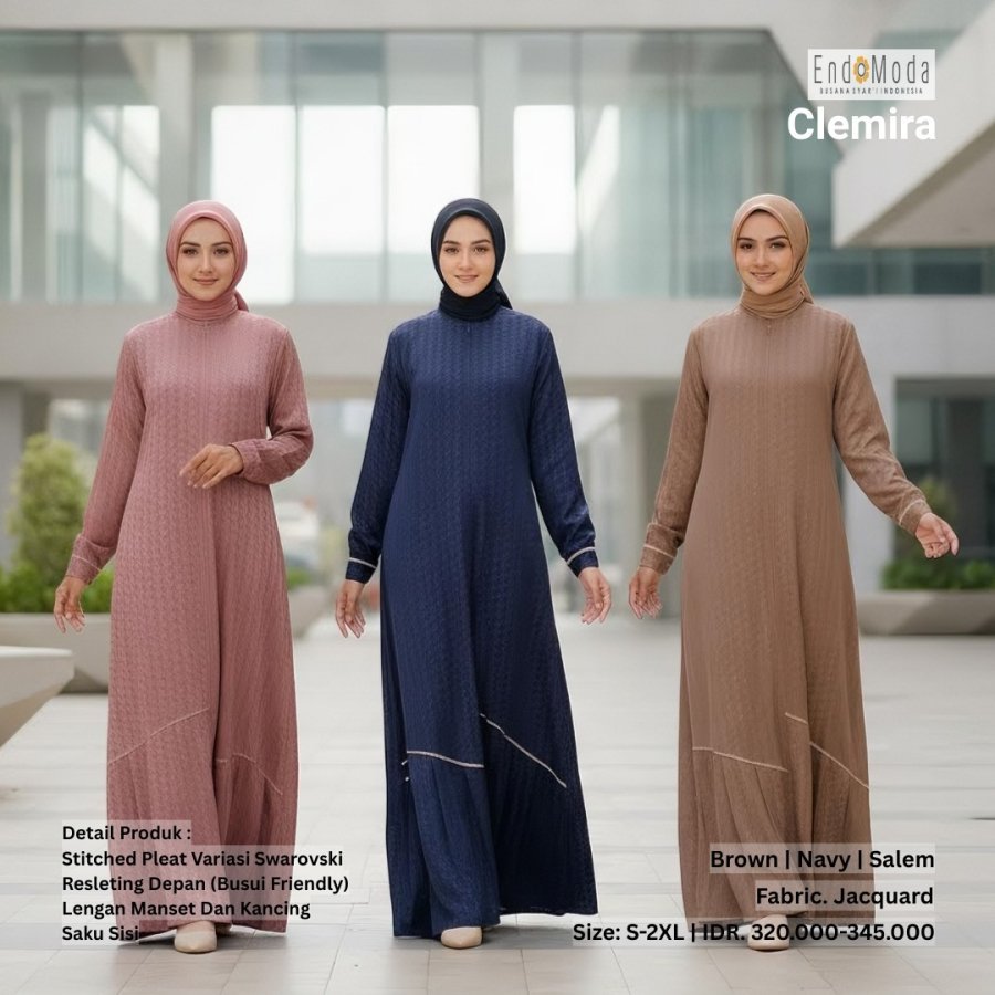 Gamis Clemira Endomoda Gamis Wanita Muslimah Jaquard Elegan Syar'i Pengajian Pesta Kekinian