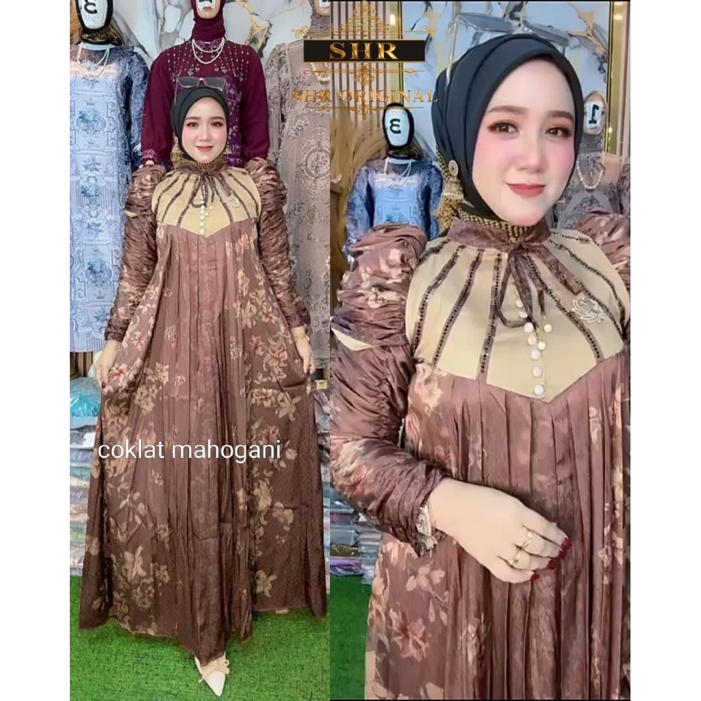 maxi dress gamis gulali sutera halus texture soft mewah ori SHR