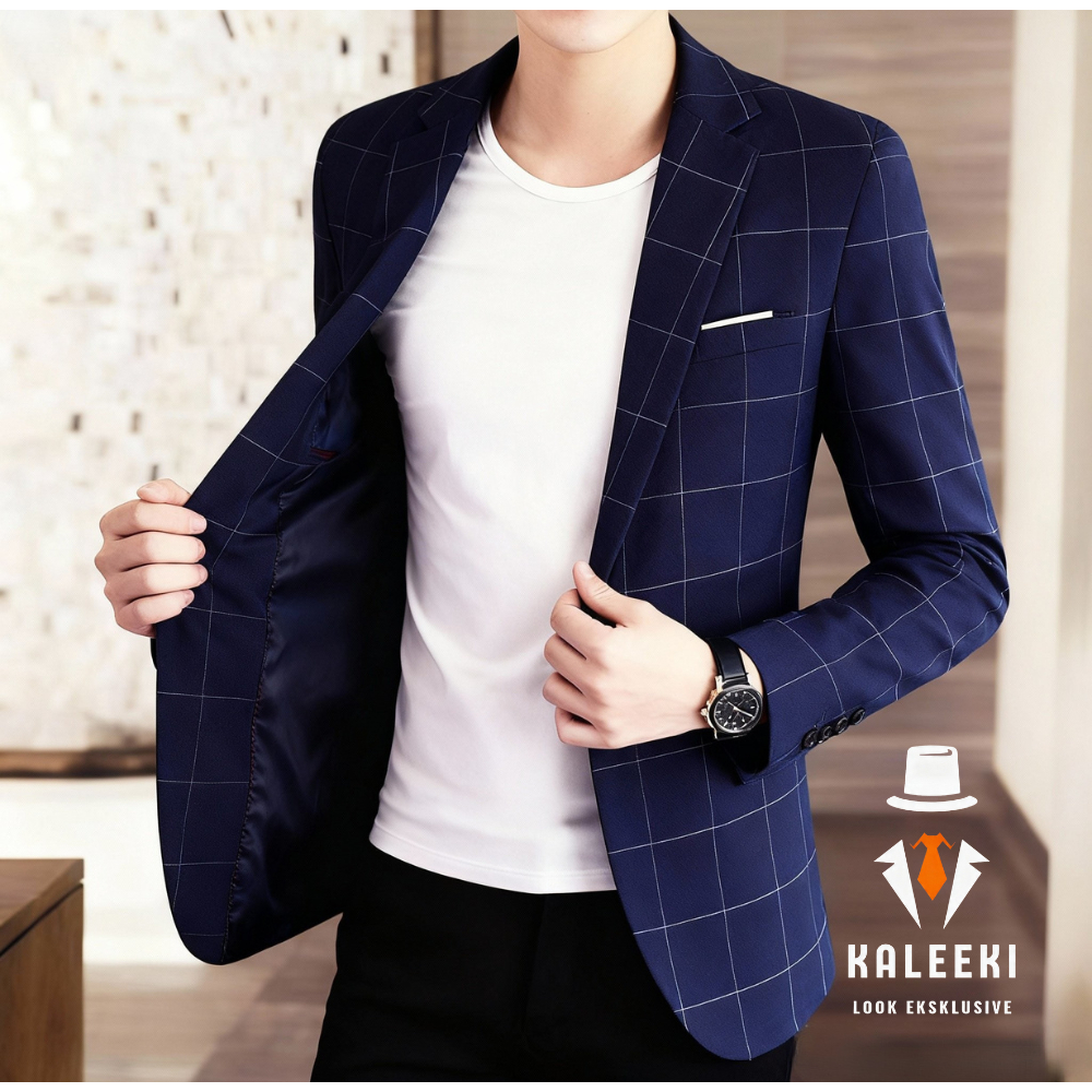 Jas Tartan Pria Jas Pria Motif Kotak Jas Style Korea Blazer Kotak