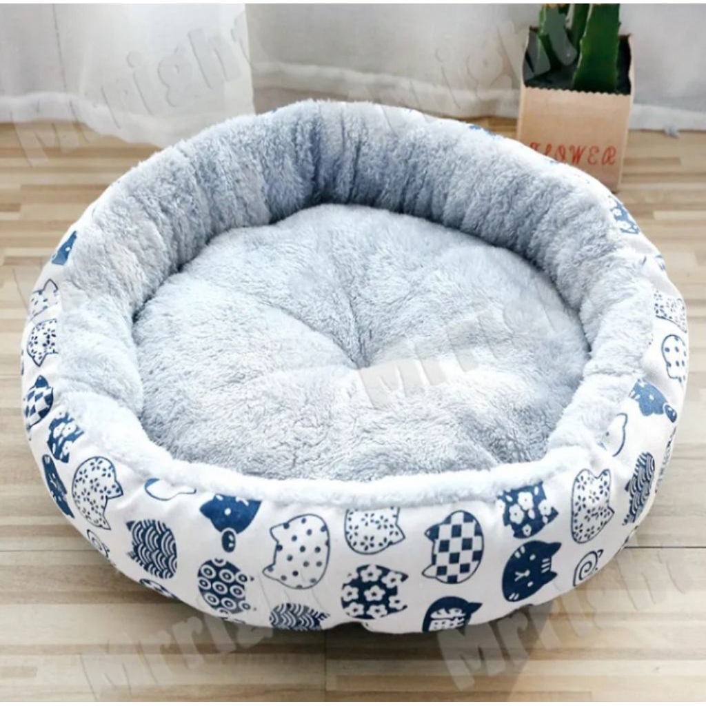 kasur bulat kucing & anjing motif cantik bikin hangat