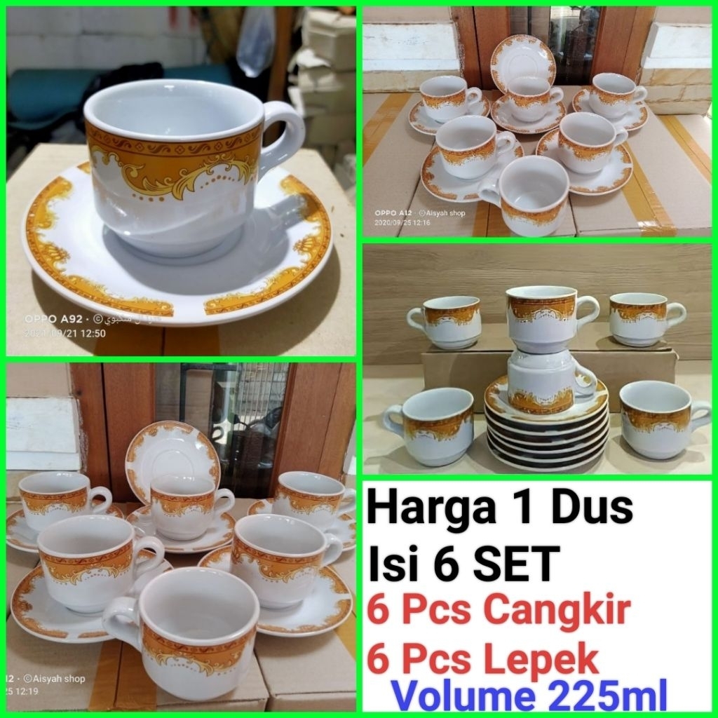 cangkir kopi cangkir set keramik gelas kopi keramik MAHKOTA EMS satu dus (Isi 6 set)