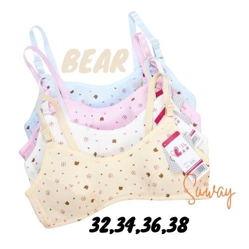 PROMO 6 Pcs Bra Pelajar Anak Katun Busa Tipis Motif Bear - Pakaian Dalam Anak Remaja BH SD-SMA