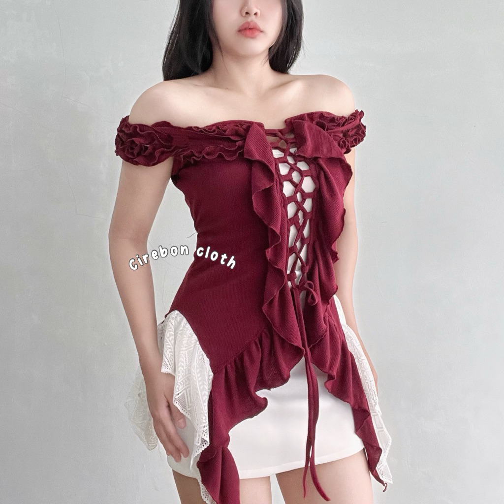 KIYANA Cirebon Cloth - Geisya White Lace Corset Top / Jellyfish Top / Atasan Konser Wanita / Outfit 