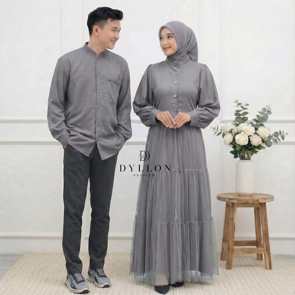 Ghamis Couple Muslim Brukat Kmja Fashion Pasangan Laki Perempuan Dewasa Seragam Lebaran Muslimah 1 S