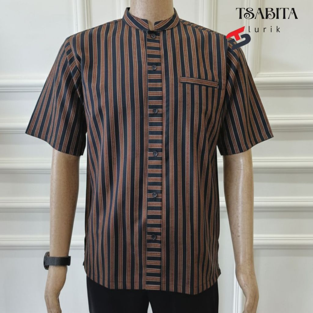 TSABITA - Kemeja Lurik Koko Pria Lengan Pendek Baju Lurik Adat Jawa Surjan Premium