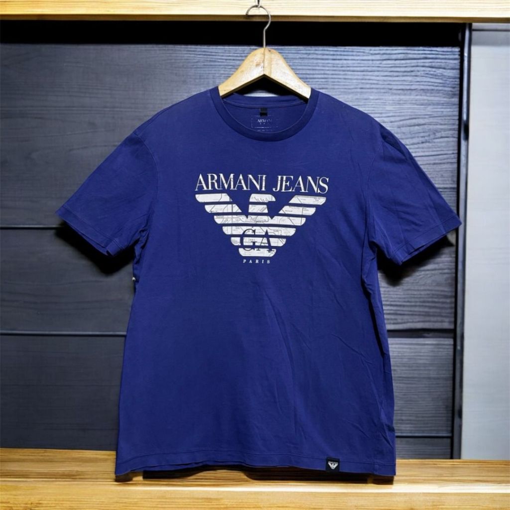 ARMANI Jeans PARIS Map on Eagle Logo T-shirt Blue - Kaos big script