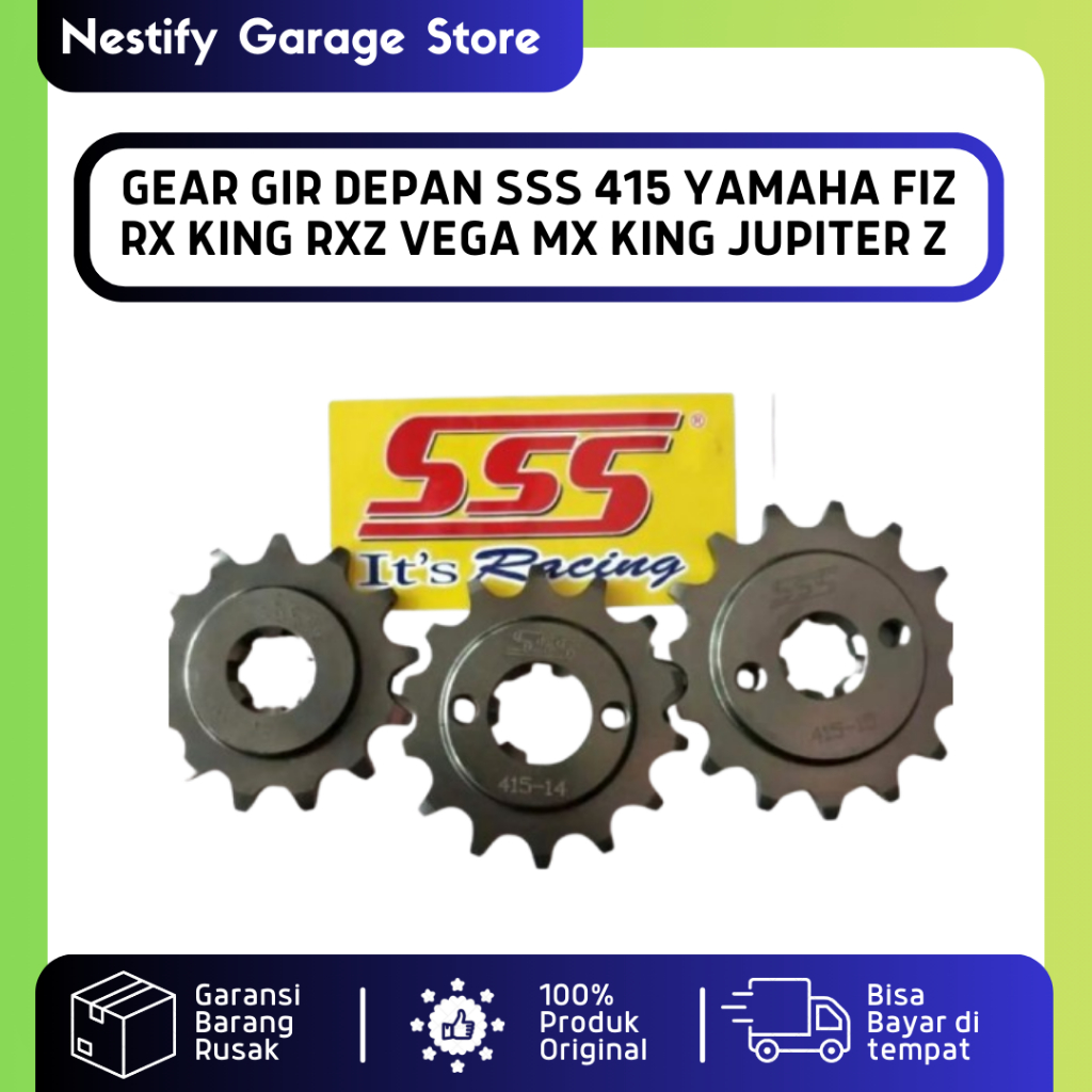 GEAR GIR DEPAN  415 YAMAHA FIZ RX KING RXZ VEGA MX KING JUPITER Z JUPITER MX UKURAN 14 15 MERK SSS